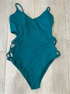 Billabong Teal One-Piece Swimsuit with Side Cutouts, size large